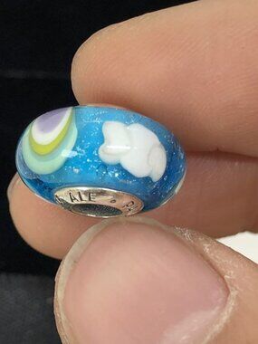 👍👍 Pandora Iridescent Rainbow White Cloud Sunshine Murano Glass Bead Charm